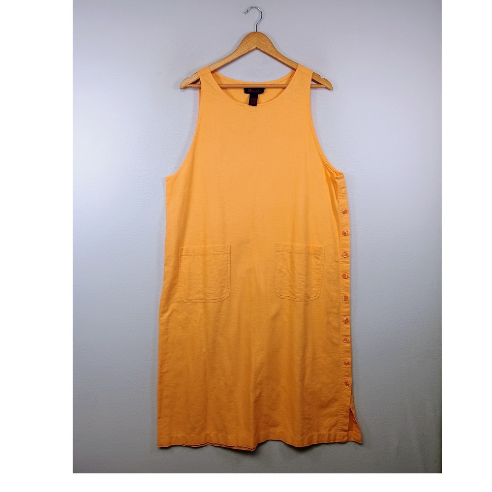 Lagenlook Denim & Co‎ Women M Orange Linen Blend Side Button Shift Pocket Dress